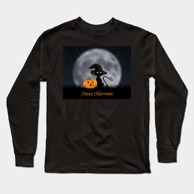 Happy Halloween Cat Long Sleeve T-Shirt by Hispaniola-Fineart